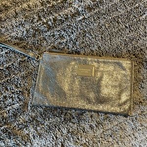 Michael Kors gold metallic crinkled leather wristlet